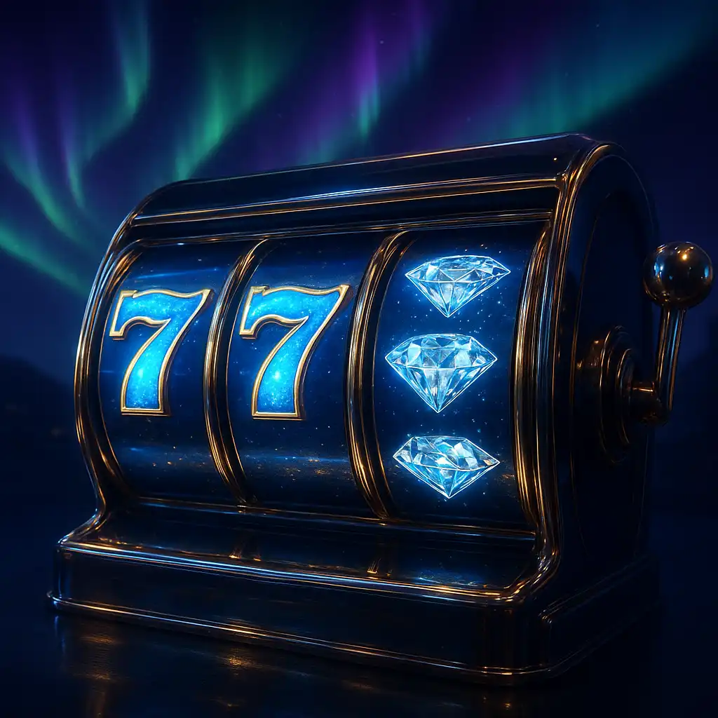 JossCasino luxury slot reels glowing with sapphire and gold under the northern lights