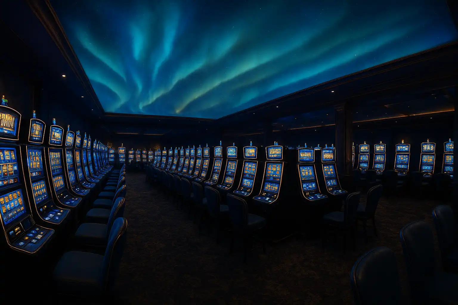 JossCasino slots lobby glowing with sapphire and gold northern lights