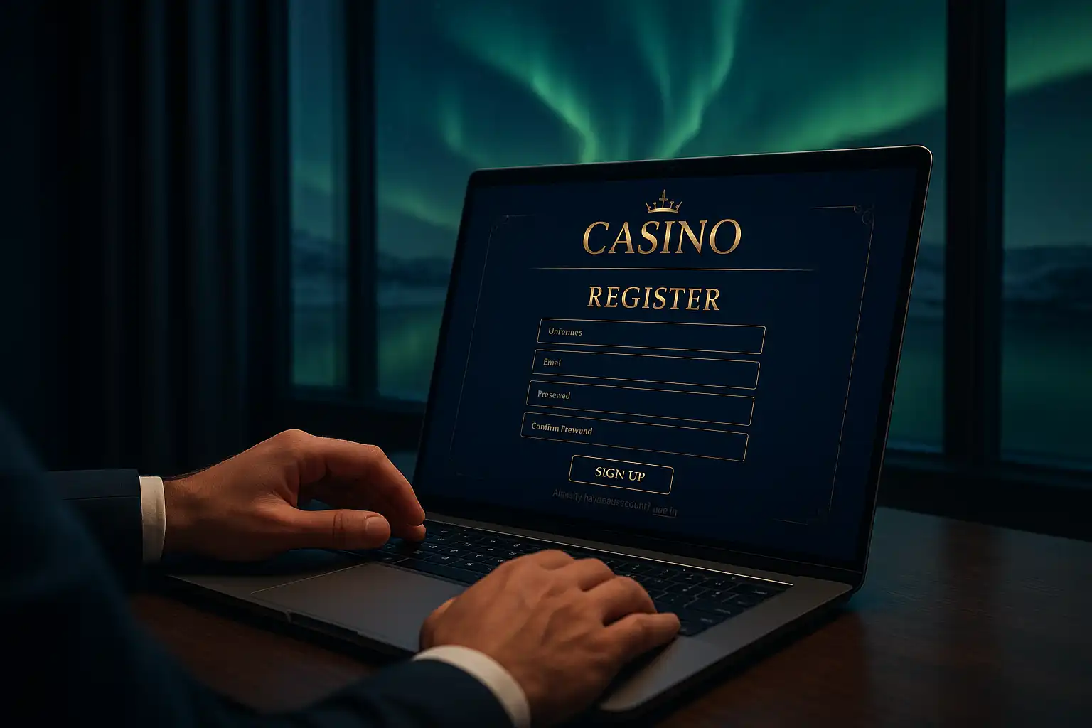 Player registering a JossCasino account on a laptop